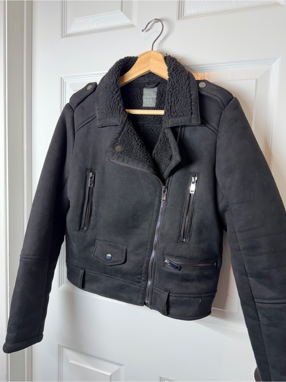 Primark Black Sherpa Coat Moto Jacket